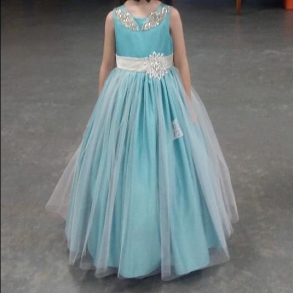 Aqua dress with rhinestone accents